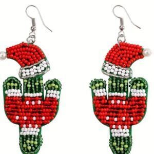 Cb#3 CACTUS beaded christmas earrings